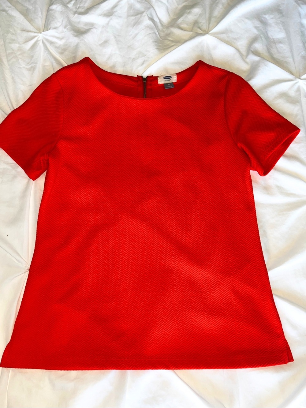 Old Navy Orange Textured Short Sleeve Top with Back Zipper - Medium